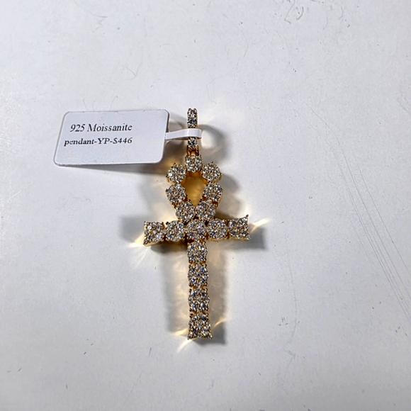 Stunning Real Gold Over 925 Sterling Silver Diamond Moissanite Ankh Pendant - Picture 4 of 7